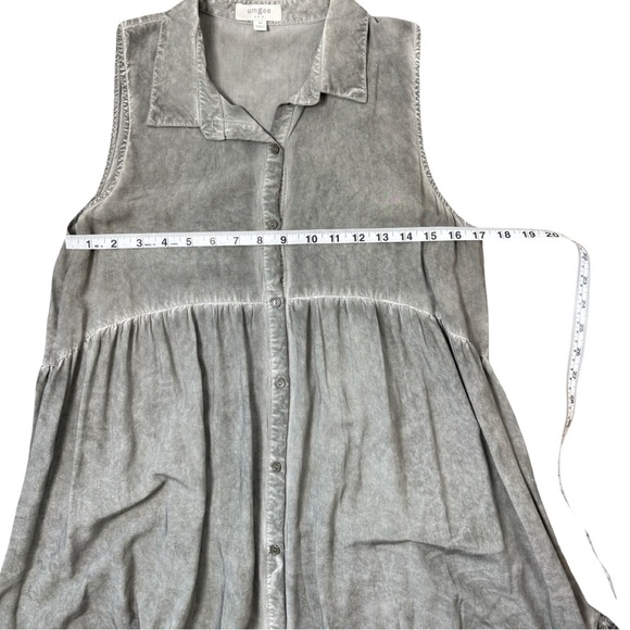 Umgee Sleeveless Button Down Dress Lace Ruffle Trim Gray Mineral Wash Size M - Picture 8 of 9